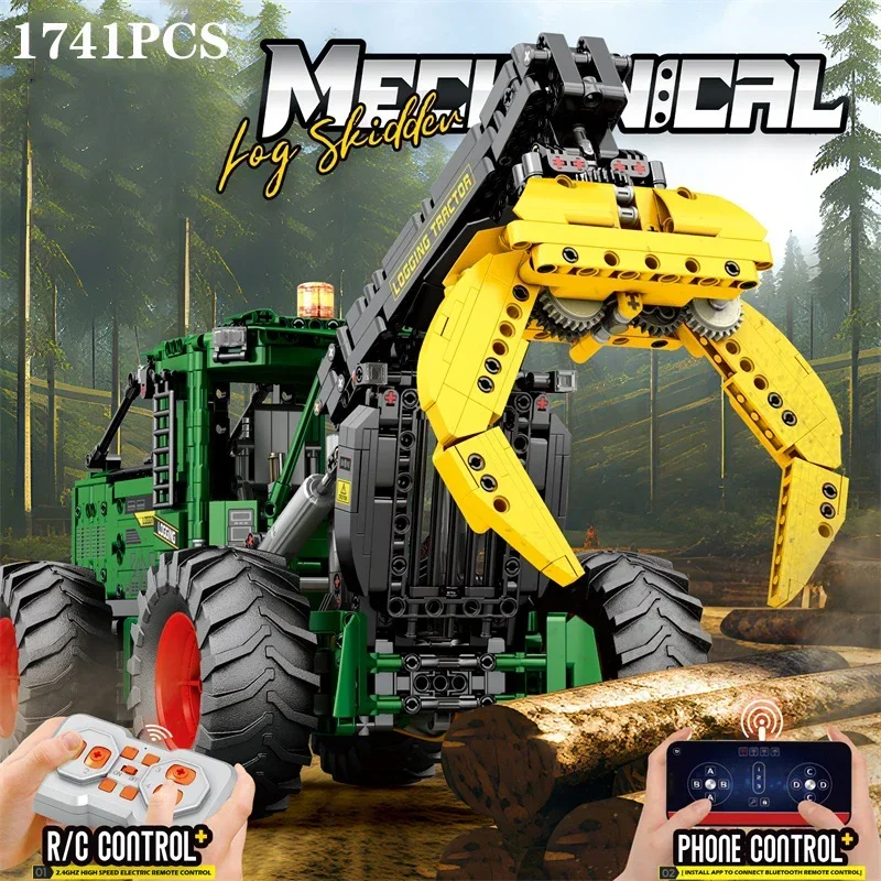 1741 pçs rc blocos de construção trator de madeira tecnologia trator agrícola eletrônico controle remoto carro tijolos modelo crianças brinquedos diy presentes