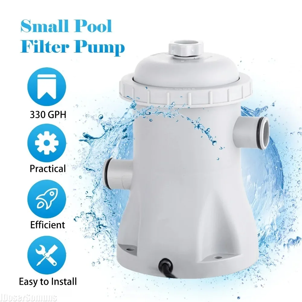 330 GPH Paddling Pool Electric Water Pump with 2 Filter Cartridge Pool Pumps Above Ground Pool Filter Pump Accessories