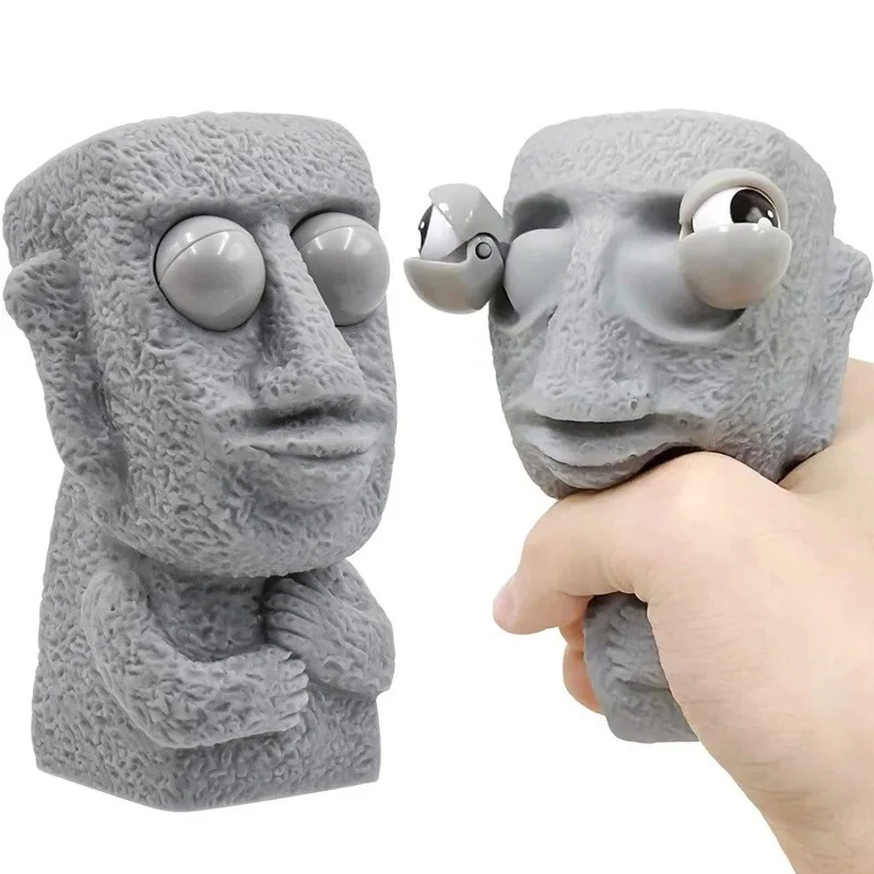 Creative Winking Rock Man Squeeze Toy Stress Relief Pop-Eye Fidget Figure Soft Squishy Decompression Toy for Kids & Adults