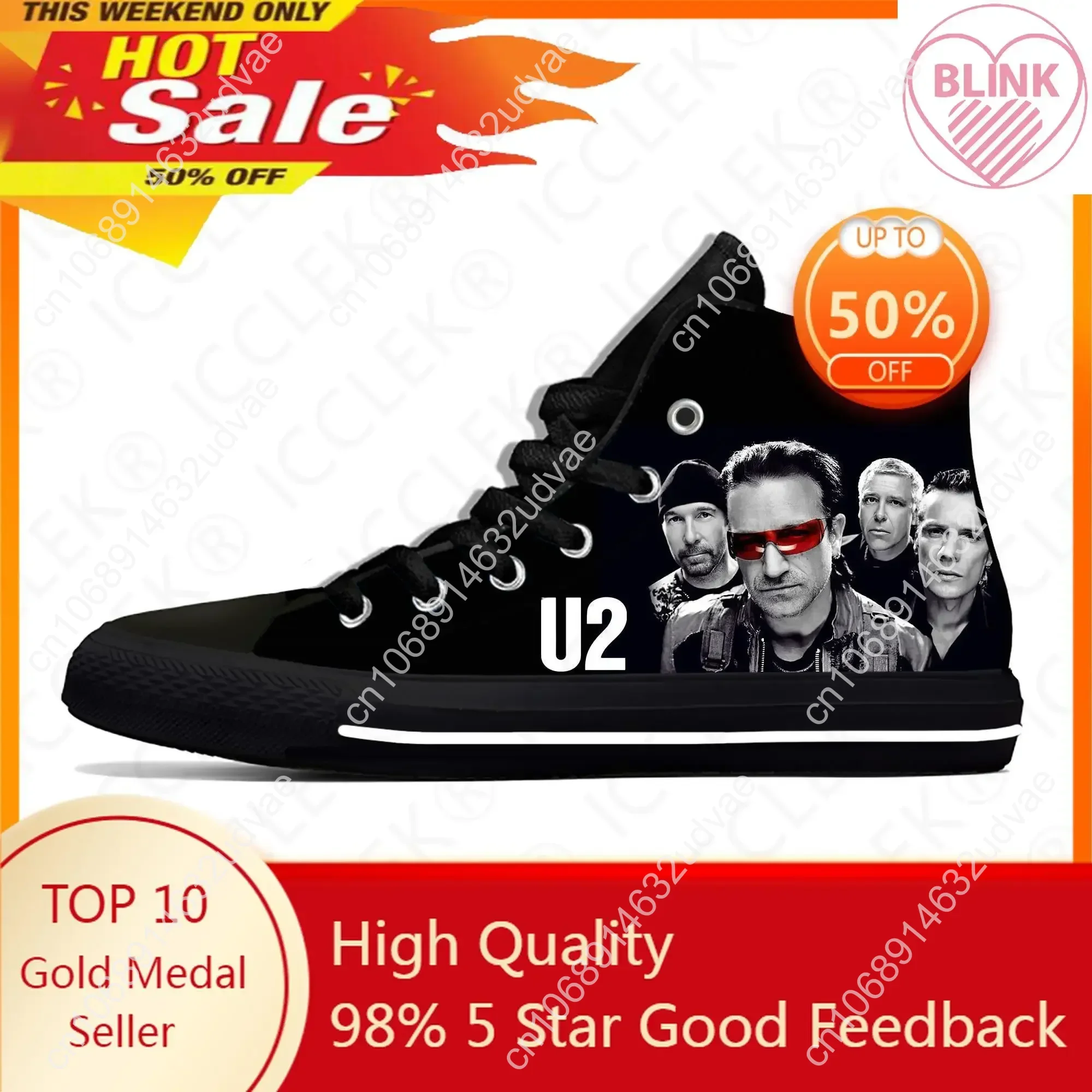 

U2 High Top Sneakers Music Rock Band Mens Womens Teenager Casual Shoes Canvas Running Shoes 3D Print Breathable Lightweight Shoe