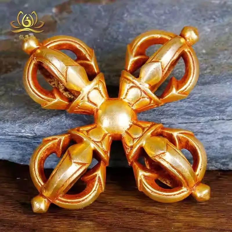 Handmade pure copper , five-pronged , Tibetan-style cross vajra pendant