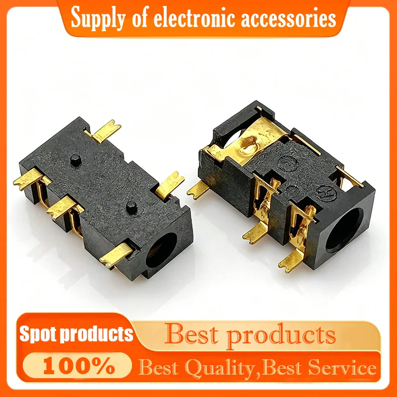 3.5mm headphone jack PJ-327AW - Dual-channel stereo flat-head five-pin gold-plated surface mount jack
