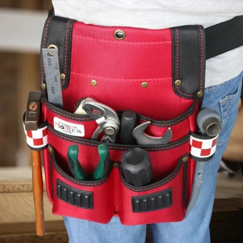 Reinforced Rivet Portable Waist Tool Pouch, Hardware Storage Organizer For Carpenter Electrician Screwdriver Hammer Repair Tools