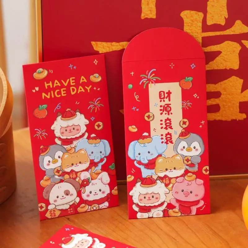 6Pcs Red Envelopes Chinese Style Animals Pattern Blessings Red Packets For New Year Festival Lunar Money Storage Packets