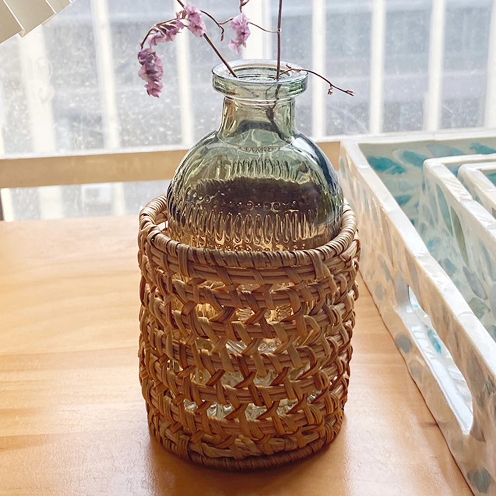 

Sturdy Woven Rattan Pen Large Capacity Desktop Organizer Multi-Function Makeup Brush Bucket Natural Supply