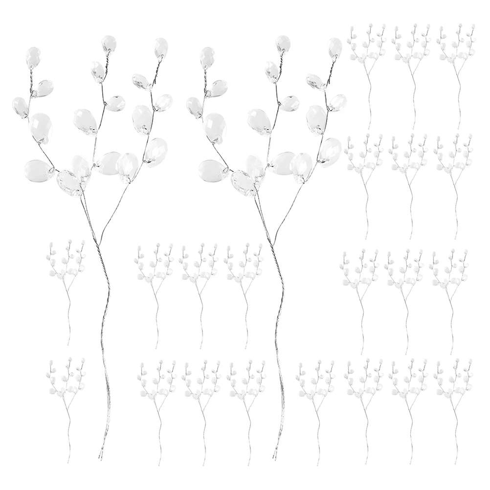 

100pcs White Acrylic Bead Flower Stems Fake Bouquet Decorations for Home Office Wedding Party Table Centerpieces