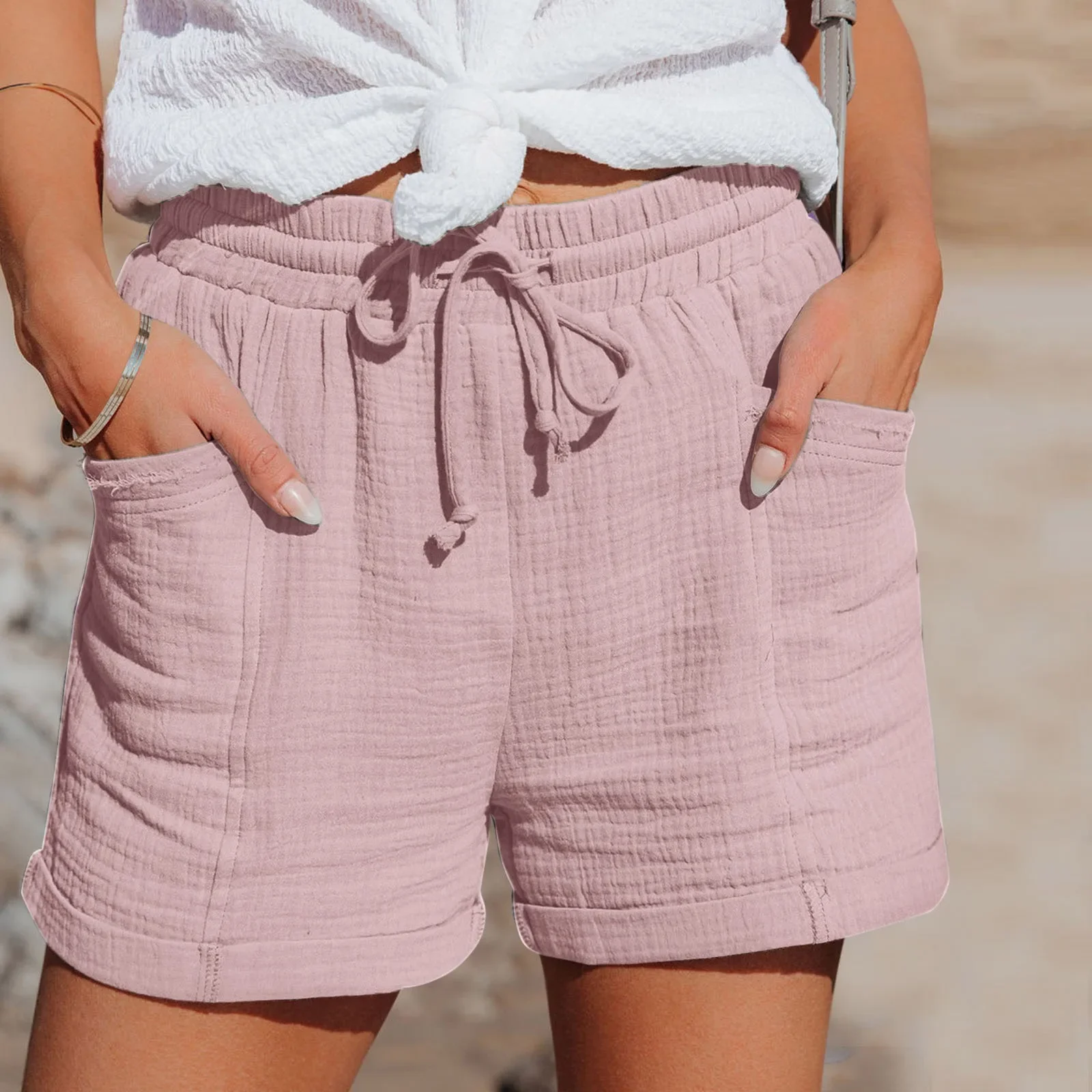 

2024 New Summer Cotton Linen Casual Shorts Ladies Fashion Home Streetwear Beachwear Women Basic Short Pants Sports Trousers