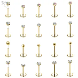 ZS 10Pcs/lot 18G/20G 316L Stainless Steel Lip Piercings for Women Gold Color Lip Ring Cartilage Earring Plug In Helix Piercing