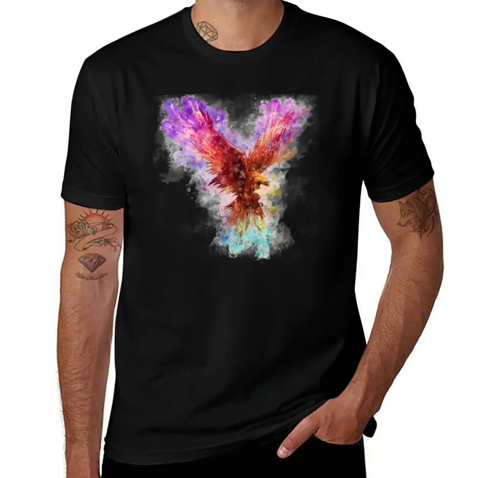 Watercolor Rainbow Phoenix T-Shirt street wear oversized graphic tee workout shirts for men