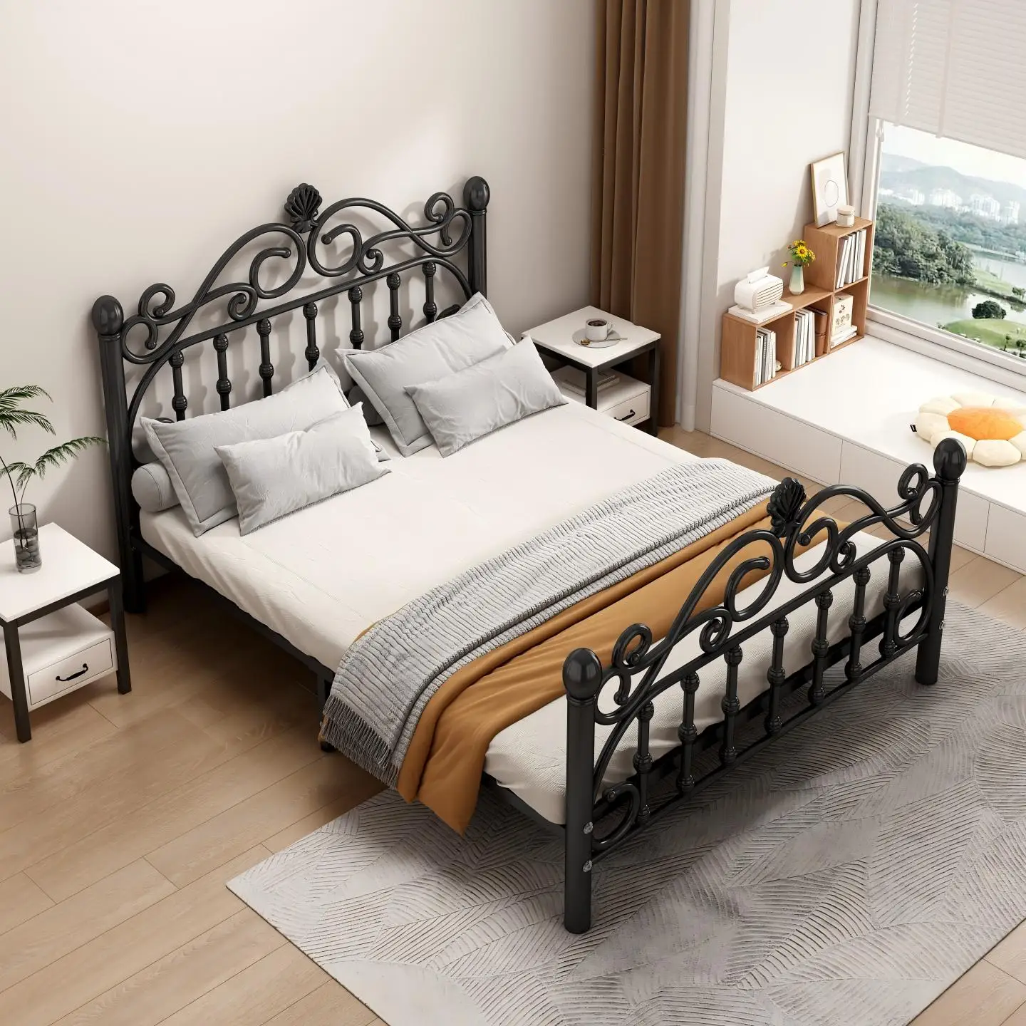 Wrought iron bed Modern princess bed Double  1.8m bed Apartment  Iron frame