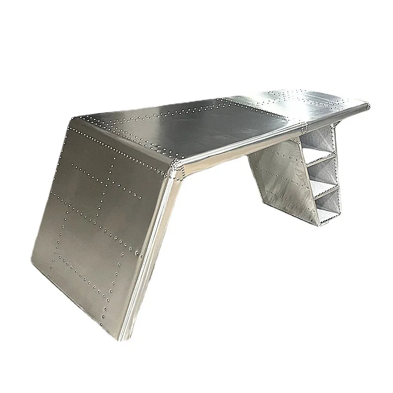 American retro industrial style loft old aluminum leather aircraft table combination creative desk