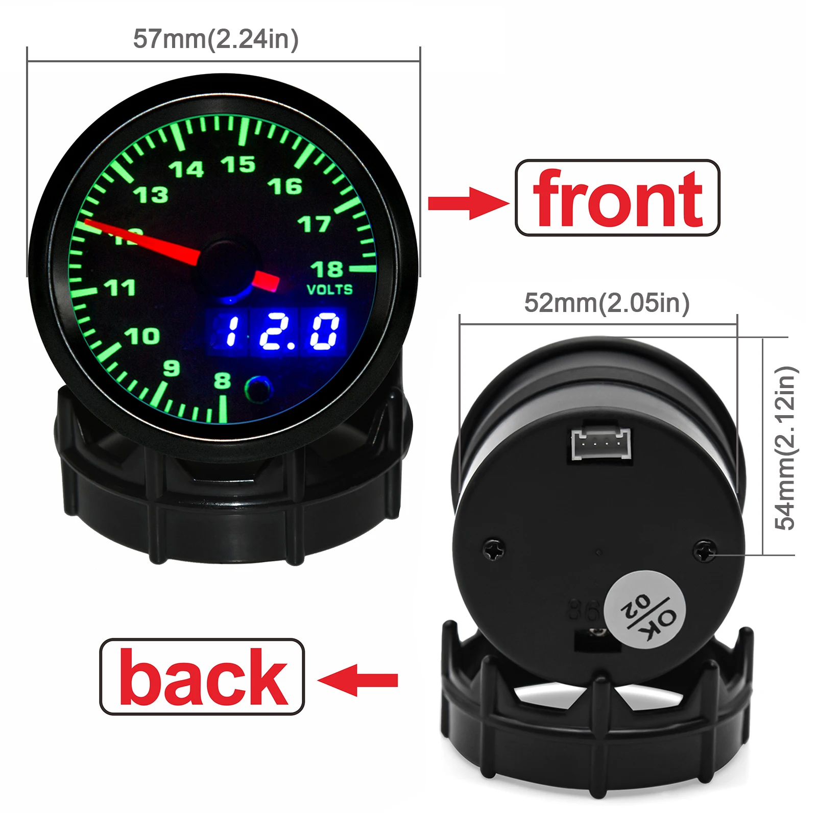 52mm Digital Volt Meter LED Dual Display 7 Colors Backlight Car Voltage Gauge 8-18V 52mm Holder For Racing 12V