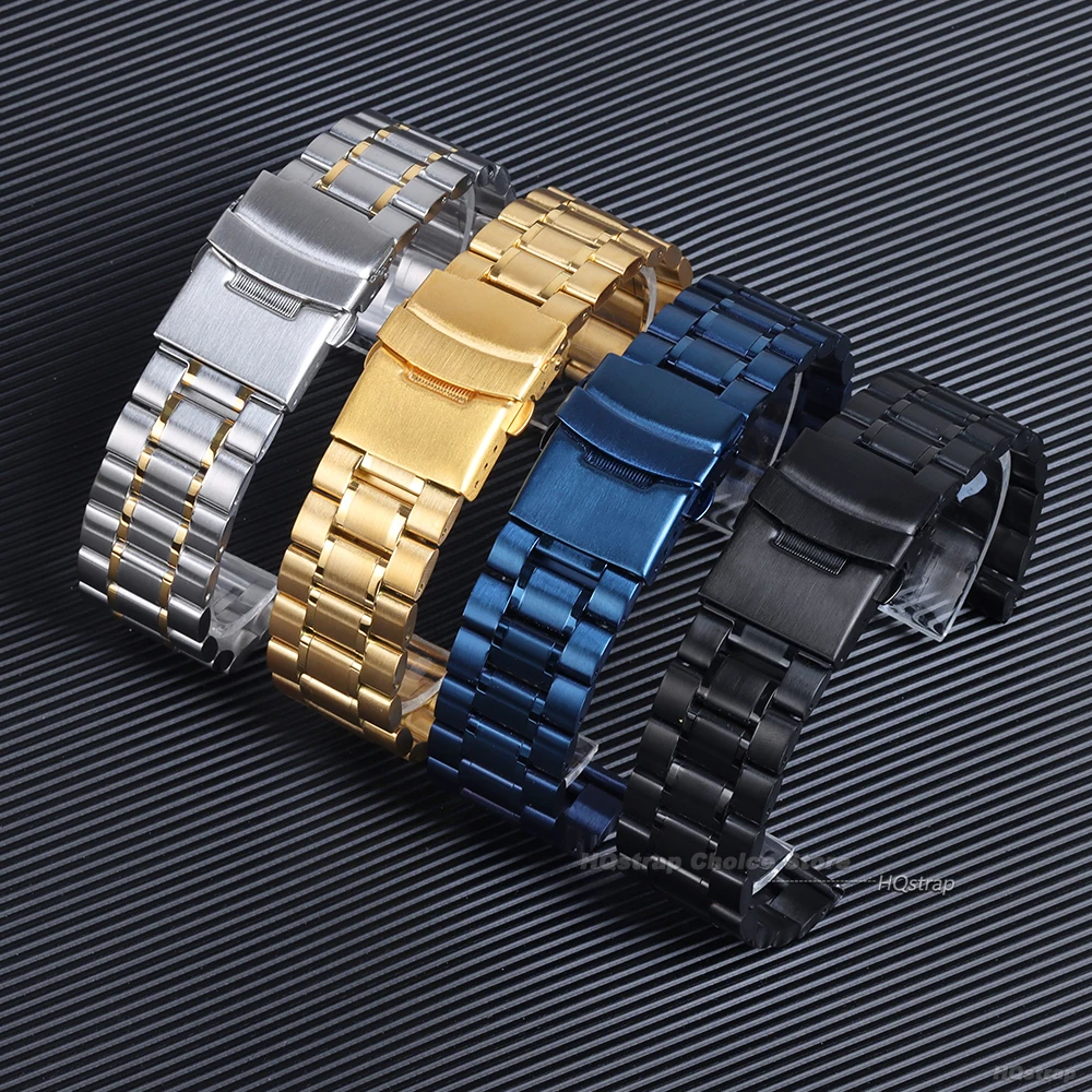 Pulseira de aço inoxidável sólida para Seiko, Universal Metal Wristband, Pulseira de substituição, Straight Arc End, 18mm, 20mm, 22mm, 24mm