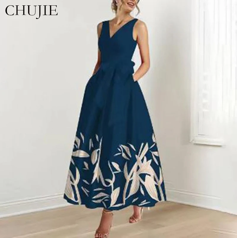 Ankle Length Flower Print Mother of The Bride Dress 2026 Prom Party Gowns V Neck Customized Wedding Guest Dresses Formal Dress