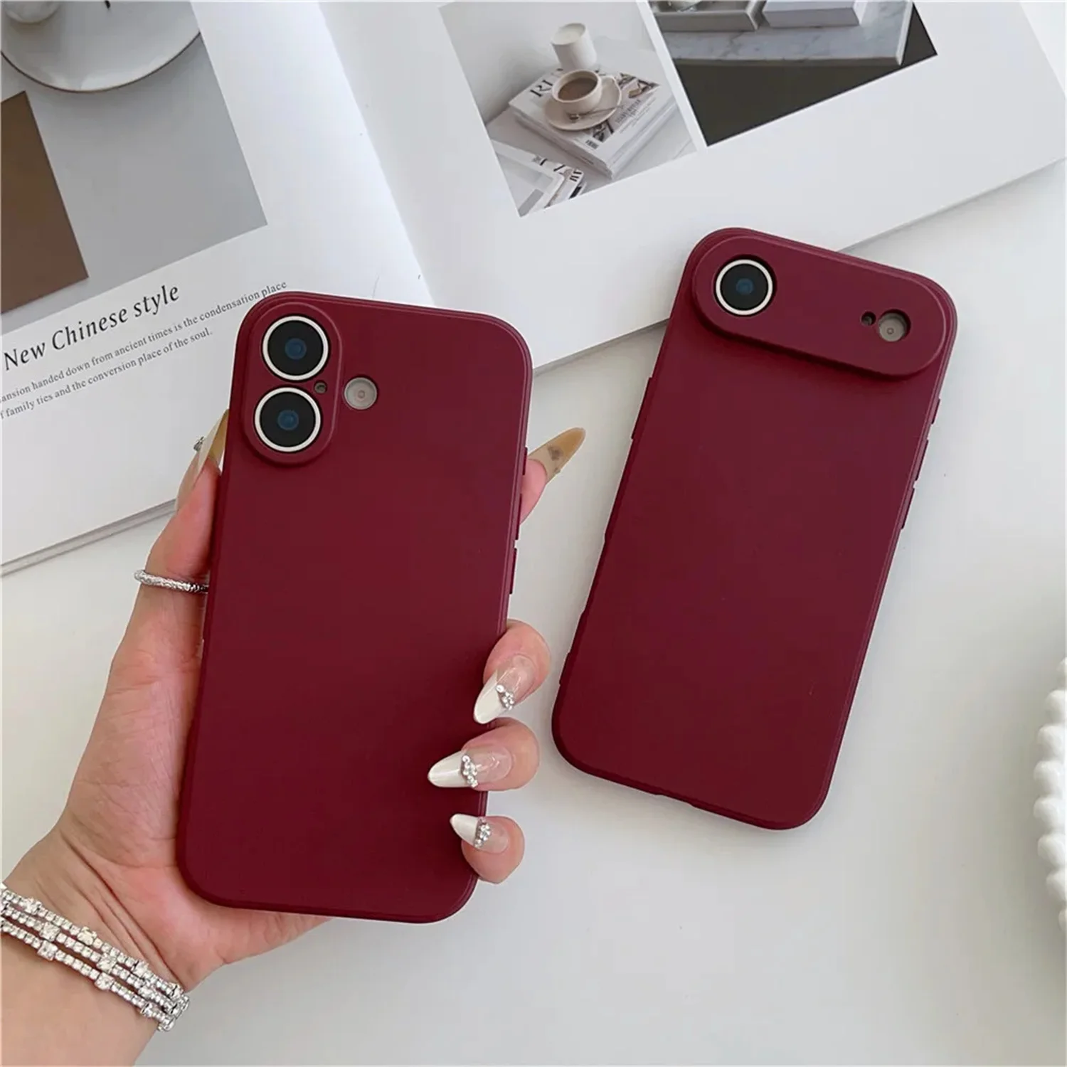 Stoßfeste weiche Schutzhülle in Pflaumenrot für iPhone 18, iPhone 17, 16, 15, 11, 12, 13, 14 Pro Max, 7, 8, X, XR. Flüssigsilikon-Schutzhülle.