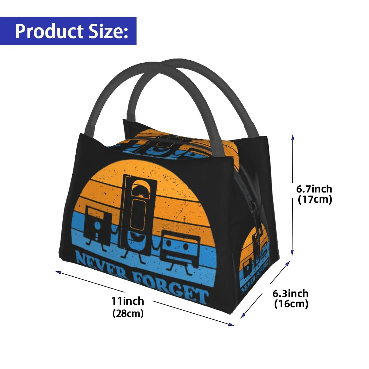 Never Forget -Floppy Disk Cassette VHS Tape Insulated Lunch Bag for Women Picnic Storage Food Boxes Leakproof Thermal Lunch Box
