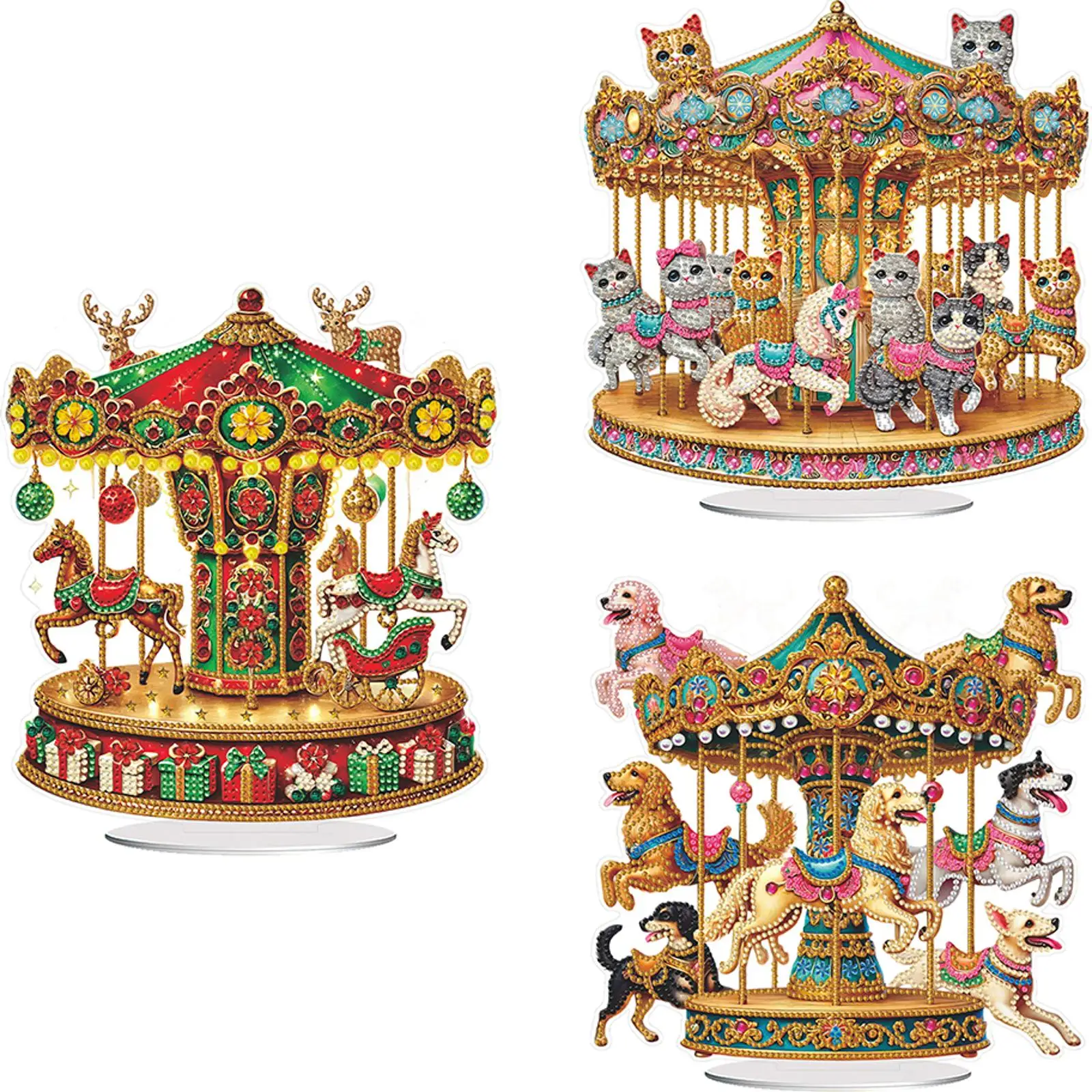 

Acrylic 2D/Flat Carousel DIY Diamond Painting Tabletop Ornaments Kit 5D DIY Diamond Art Tabletop Decorations Bedroom Table Decor
