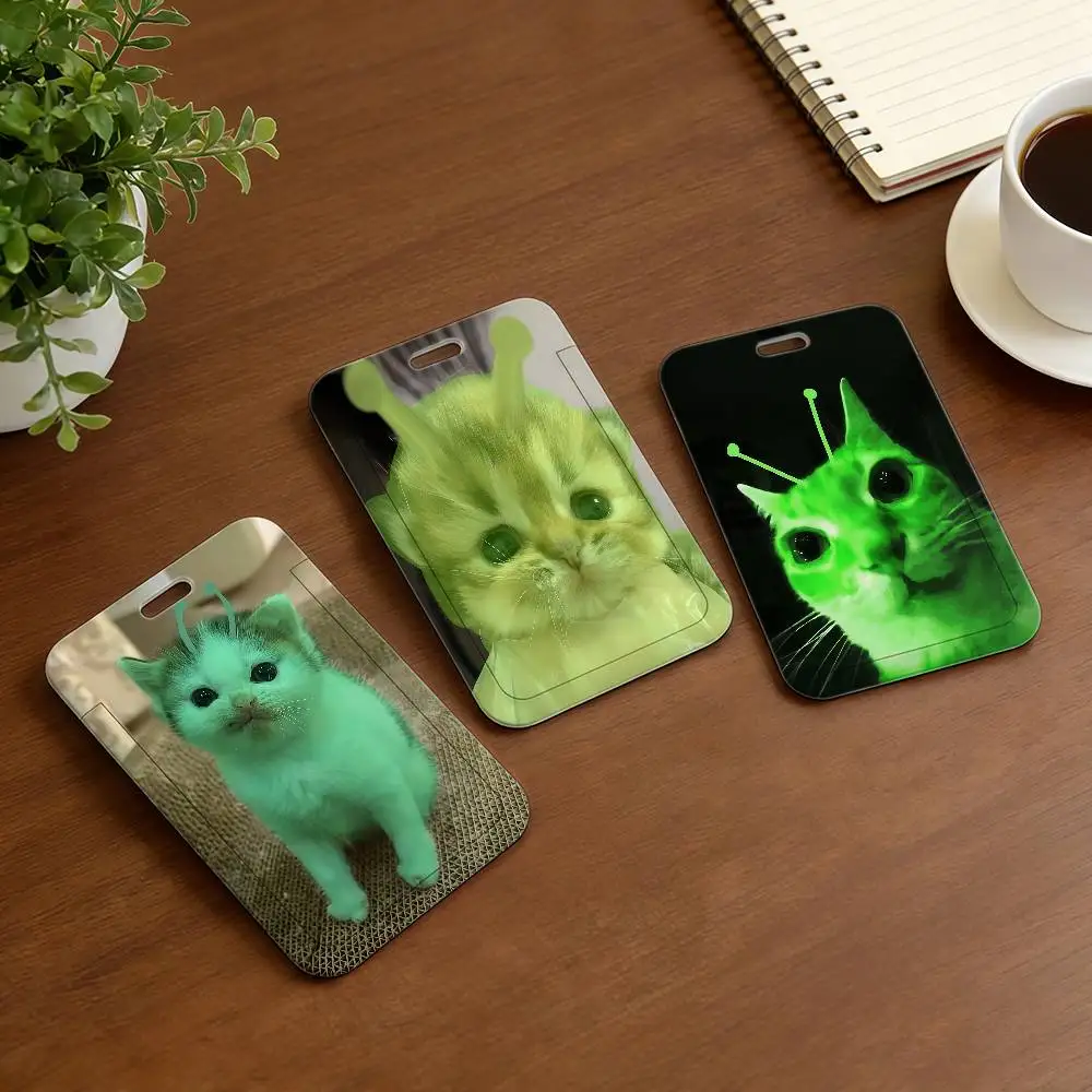 

Funny Green Alien Cat Creative card holder for students and buses unisex