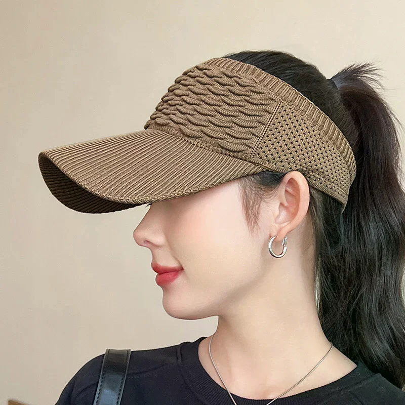 Sun Hat Women Anti-UV Summer Visor Cap Empty Top Beach Travel Outdoor Sports Knitted Baseball Hat Protection Fashion Accessories