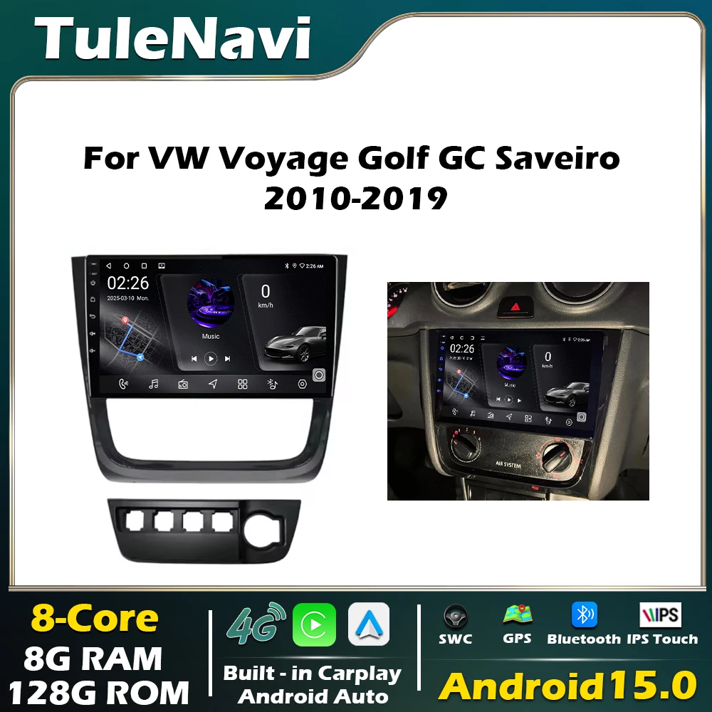 Radio Multimedia para Auto con Android 15.0 para VW Volkswagen Golf GC Saveiro 2010 2011-2019, Navegación GPS, Carplay, Pantalla Estéreo