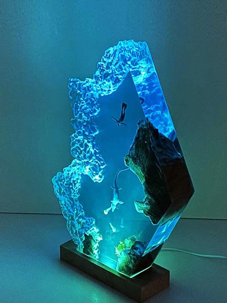 ジュラ紀探検テーマ樹脂ライトクリエイティブ芸術的な美しい夜の光クラフト装飾 USB テーブルランプモササウルス追跡