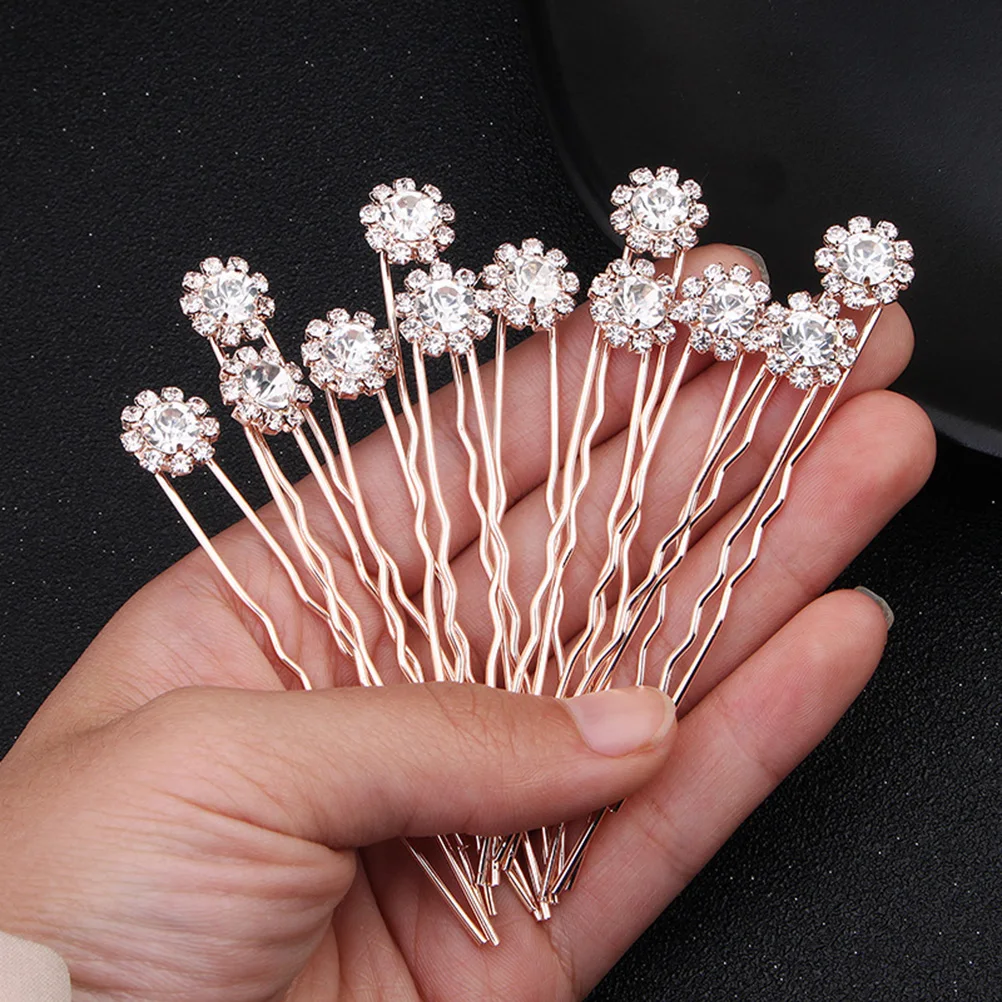

12 pcs Floral Fork Wedding Bridal Hairpins Elegant Flower Hair Clips for Women U-Shaped Bridesmaid Party Accessories Hair