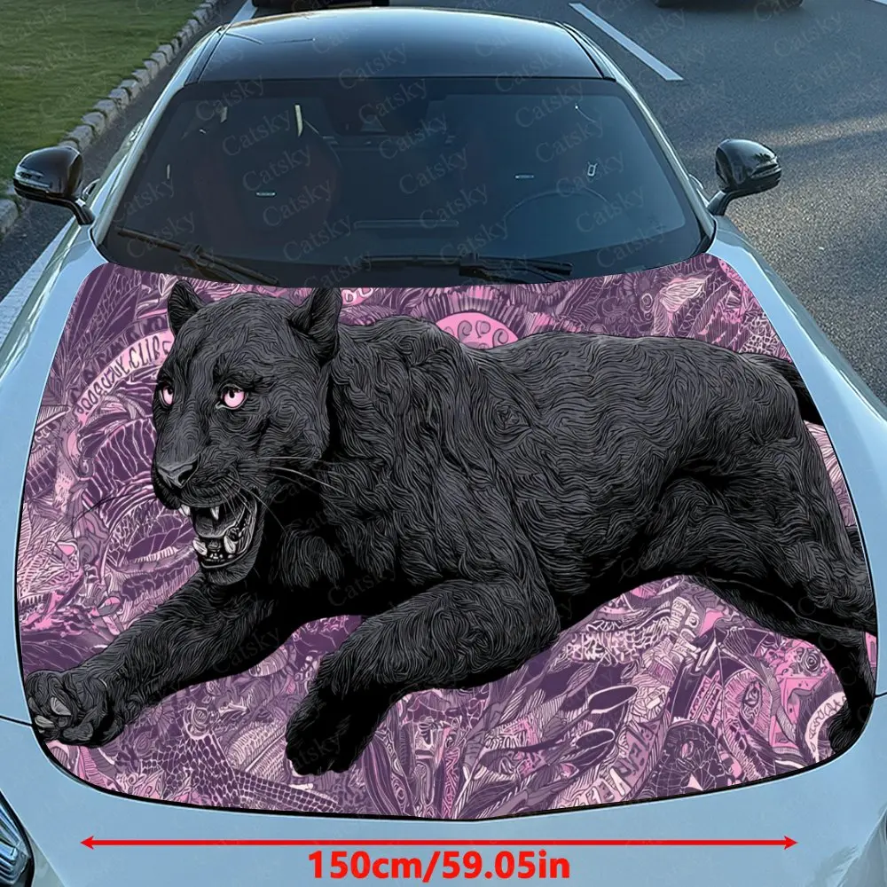 Car Decal Purple-Background Panther in Dynamic Posture with Intricate Ornate Artistic Design Car Hood Sticker, Waterproof Self -