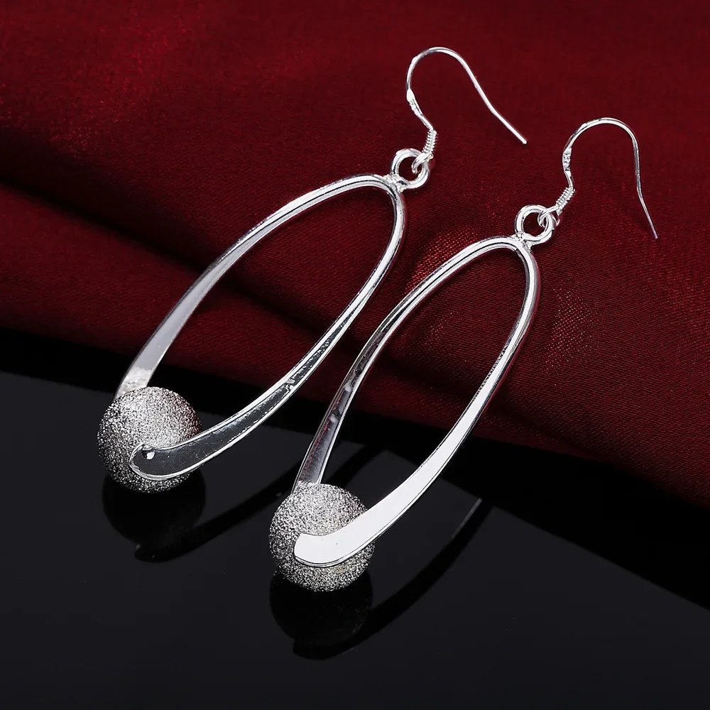 Hot new classic fashion Jewelry 925 Sterling Silver fine Frosted beads earring for Women Popular wild party jewelry Holiday gift