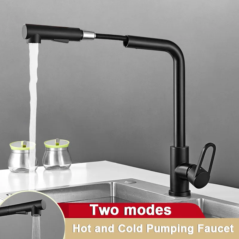 

Stainless Steel Wall Mounted Kitchen Faucet Single Handle Single Hole Pull Out Hot Cold Water Mixer Tap 360° Rotating Two Model