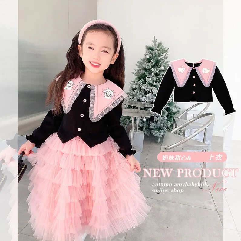 2Pcs Girls Jacket Coat+Skirt Kawaii Hello Kittys Children Suits Sanrios Cinnamoroll Long Sleeves Tops Princess Skirt Sweet Cute