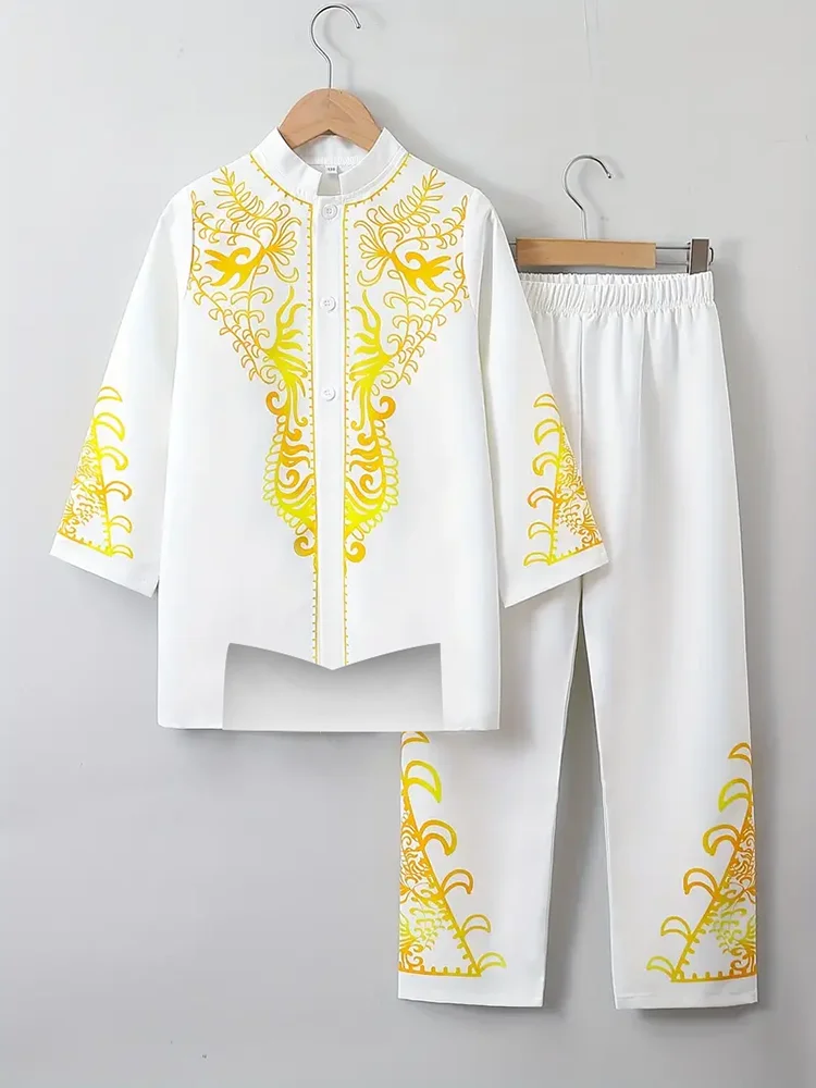 Muslim Robe Black White Yellow Navy Blue Long-Sleeved Trousers The Traditional Dress of Arab Men 3D Pattern Printing