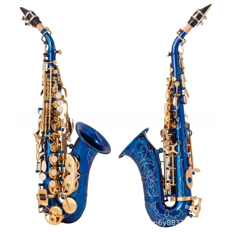 Adult Saxophone, B Flat  Elbow Treble Saxophone Blue Body Gold Key Elbow Treble Saxophone