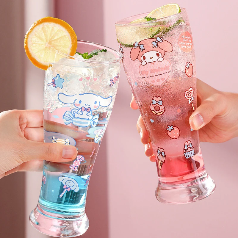 450 مللي Kawaii سانريو البيرة الزجاج الإبداعية مرحبا كيتي الزجاج Ins نمط الفتيات المنزل أنيمي الكرتون عصير الحليب كوب زجاجي عالي الجودة