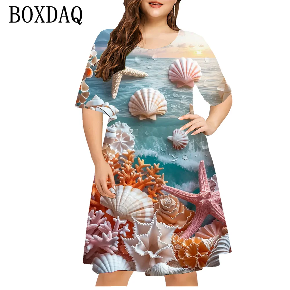 Plus Size Sundress Loose Beach Holidays Dresses For Women Casual Shell 3D Printed Short Sleeve Dress Summer Fashion Clothing 9XL