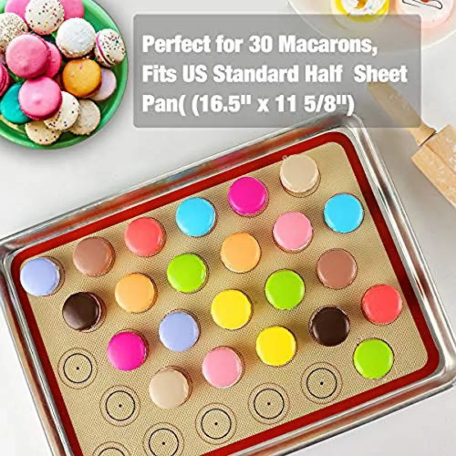 Macaron Silicone Baking Mat - Set of 2 Non Stick Silicon Macaroon Baking Sheet Cookie Liner BPA Free/Reusable/Half Sheet,Perfec