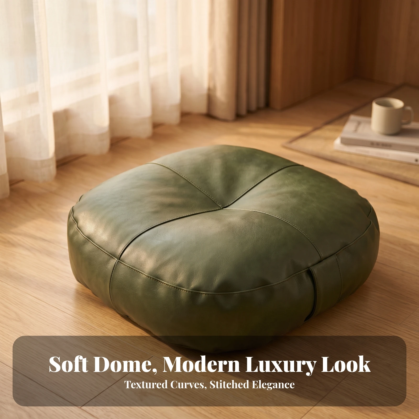 Faux Leather Floor Cushion Resilient Floor Cushion with Stitched Paneling Padded Soft for Living Room, Reading Corner