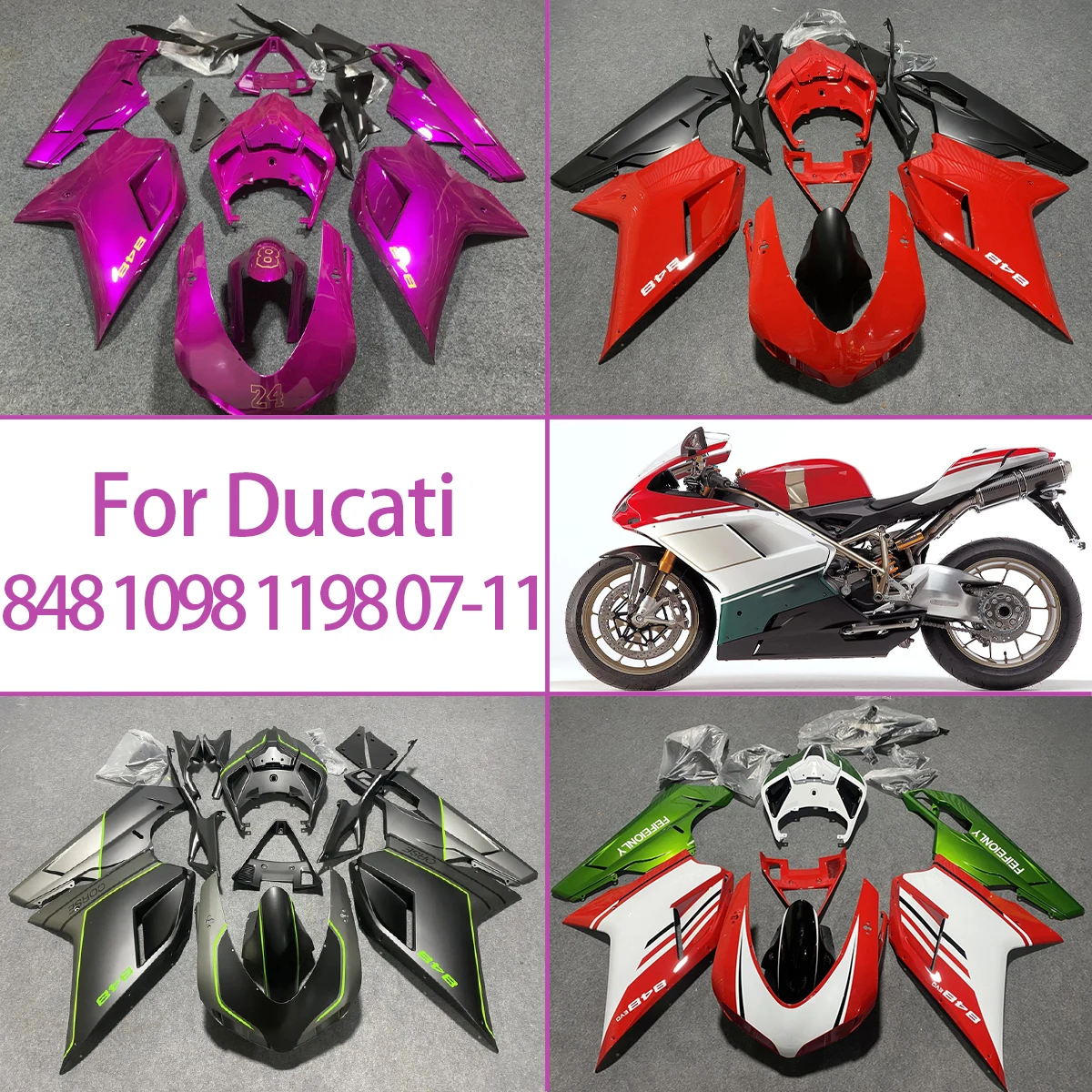 

Комплект обтекателей 2007-2011 848 1098 1198 пластиковые комплекты чехлов полный обтекатель кузова подходит для 07-11 Ducati 848 1098 1198