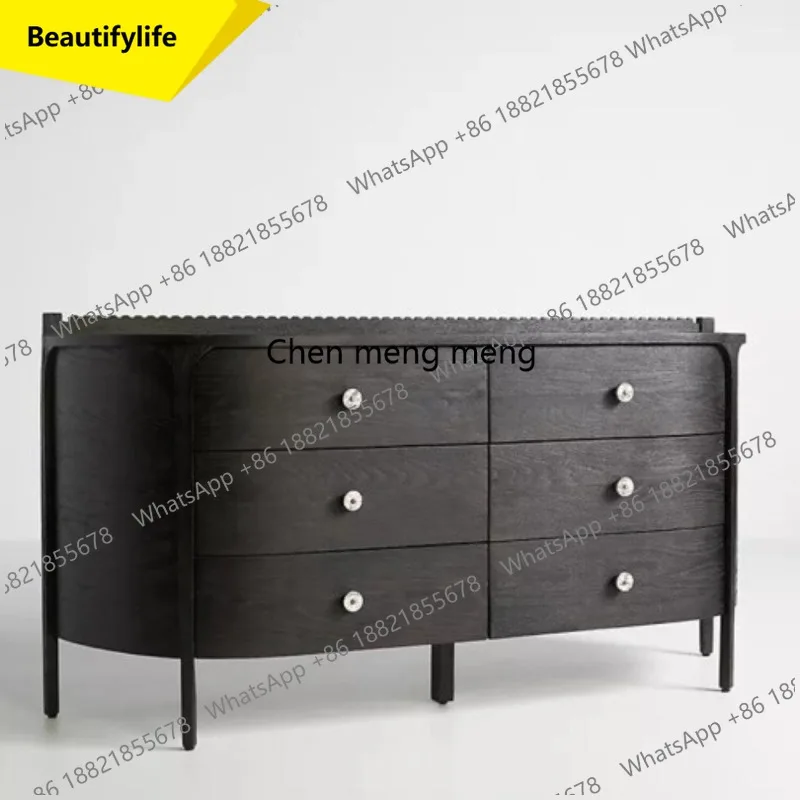 

M45 American country solid wood dining side cabinet black decorative cabinet French retro six-chest cabinet