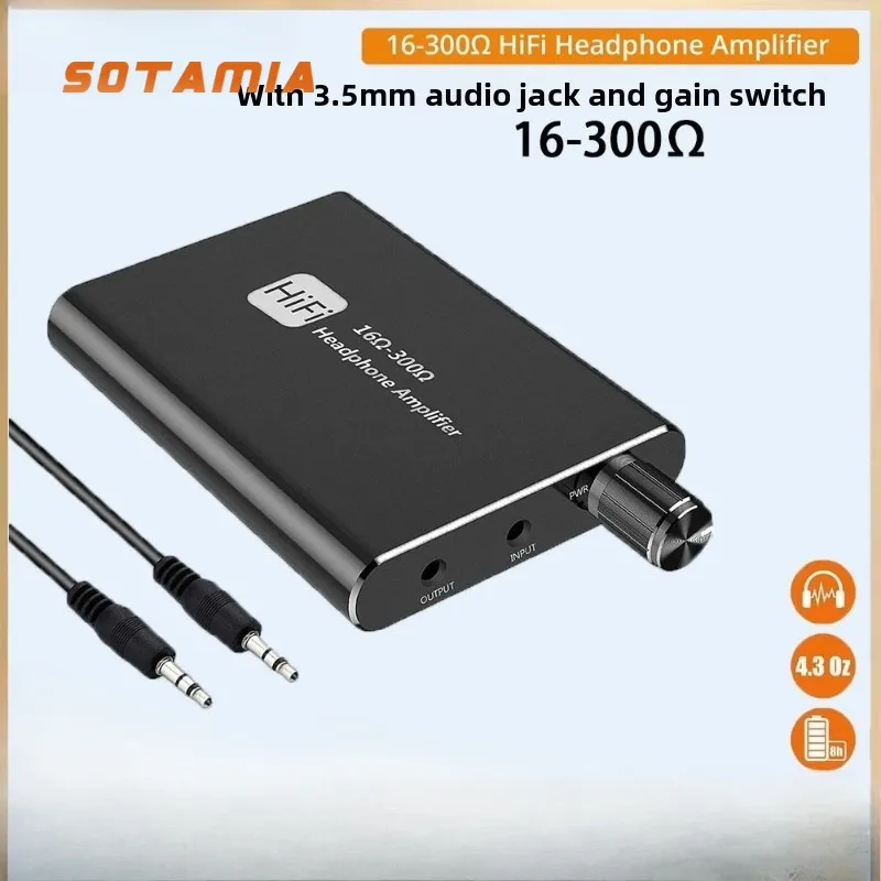 

SOTAMIA 1 шт. портативный усилитель для наушников, двухступенчатый переключатель усиления, сабвуфер, Hi-Fi усилитель для наушников, AUX, регулировка звука