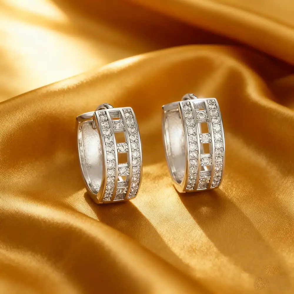 Ins Round Hoop Earrings For Women Gold Silver Color Female White Zircon Small Ear Buckle Wedding Party Versatile Jewelry
