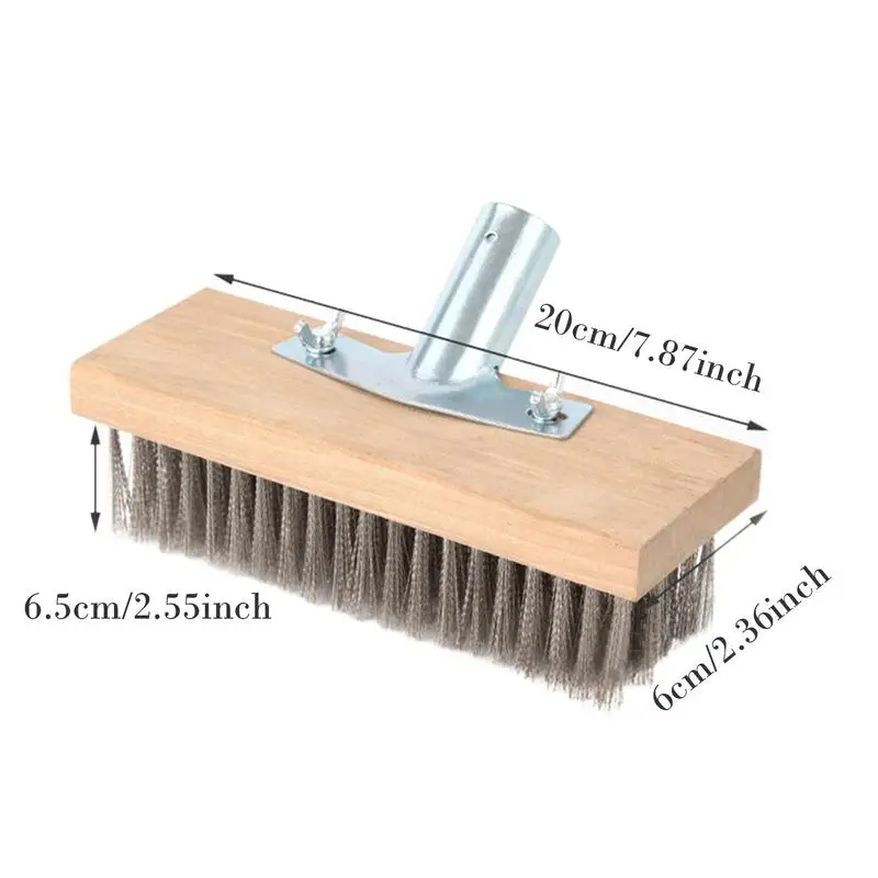 Floor Scrub Brush Steel Broom With Wooden Handle Base Long Handle Outdoor Floor And Pool Stainless Steel Brush Hard Floor Use