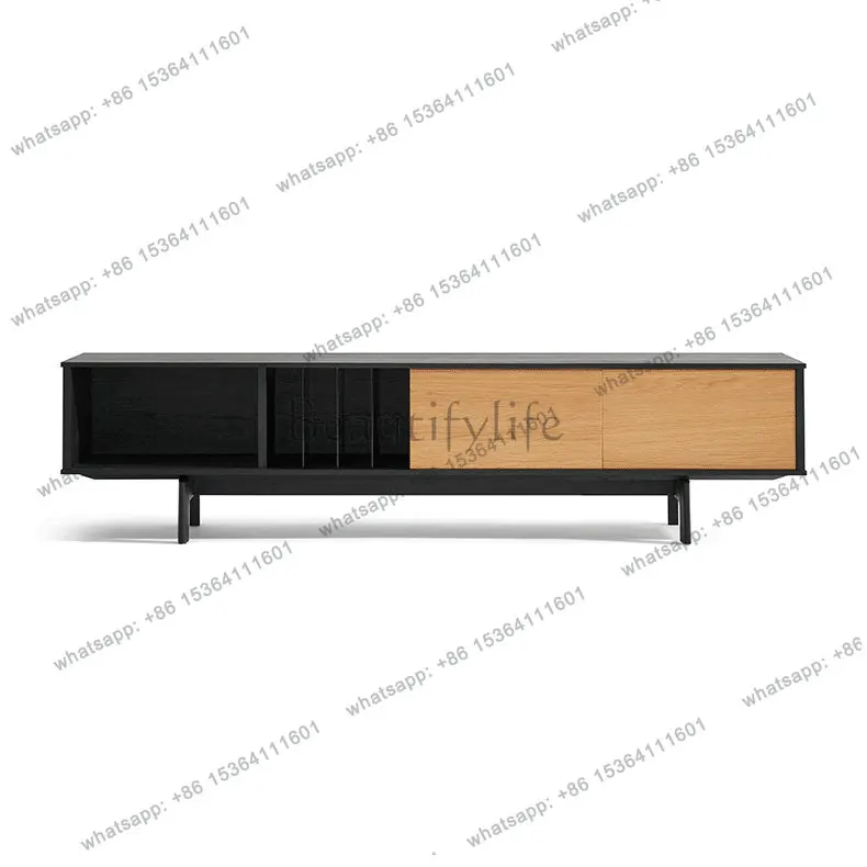 

Minimalist light luxury TV, oak light wood matte paint hollow metal feet original cabinet