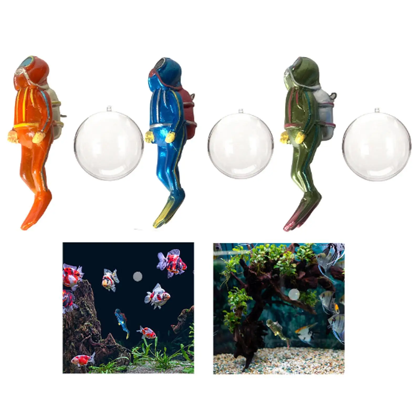 Miniature Diver Figure Mini Aquarium Decorations Ornaments Resin Fish Tank Decorations with Water Balloon for Aquarium Decor