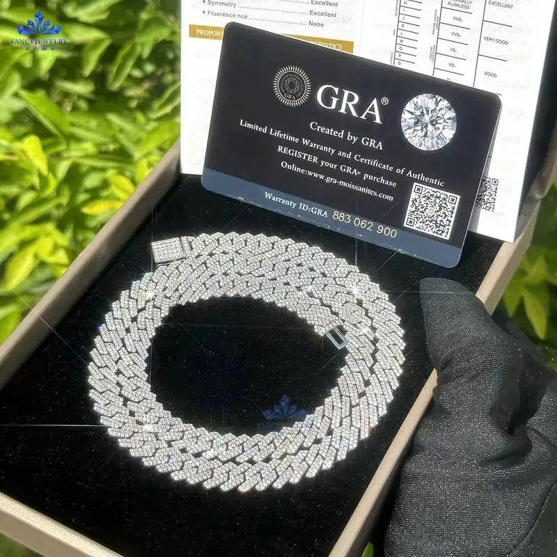 Fashion Pass Diamond Tester 13mm 925 Silver VVS Moissanite Diamond Iced Out Cuban Link Chain Necklace Custom Hip Hop Jewelry..