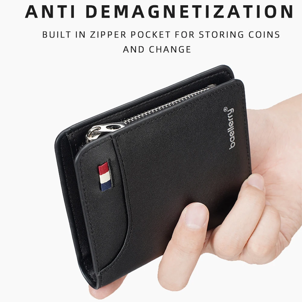 1 قطعة محفظة Baellerry الرجالية القصيرة مع فتحات بطاقات متعددة + جيب للعملات المعدنية بسحاب، هدية عصرية للرجال