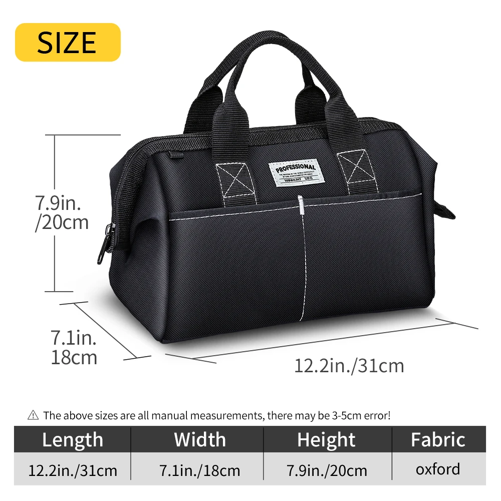 حقيبة أدوات، منظم أدوات منزلي واسع الفم مقاس 12 بوصة، حقيبة يد تخزين محمولة لمفكات البراغي، الشدات، كماشة، بقاعدة قوية