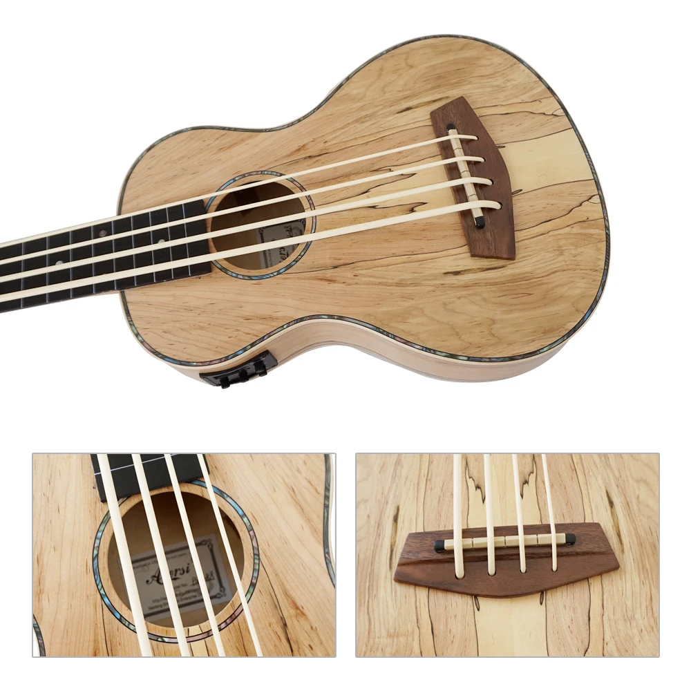 Bass Ukulele Spalted Maple Wood Body 4 String Acoustic String Instrument For Low Tone Music Performance Practice