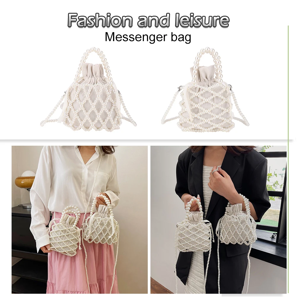 

Women Top-Handle Bag Handmade Pearl Woven Girls Shoulder Bag Exquisite Elegant Fashion Casual Drawstring Female Coin Purse