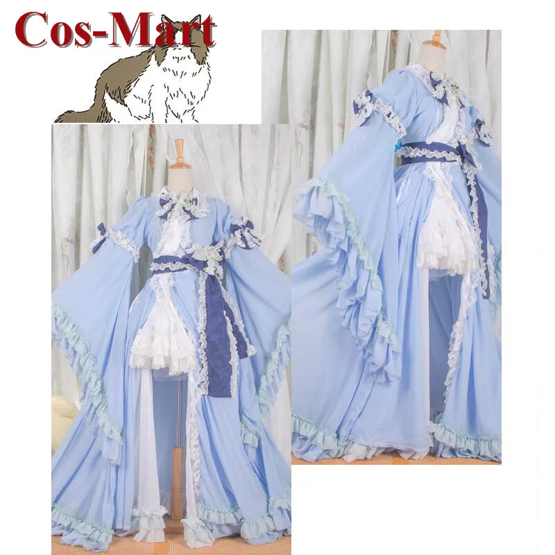 Cos-Mart Game Touhou Project Saigyouji Yuyuko Cosplay Costume Gorgeous Blue Formal Dress Role Play Prop Clothing Custom-Make