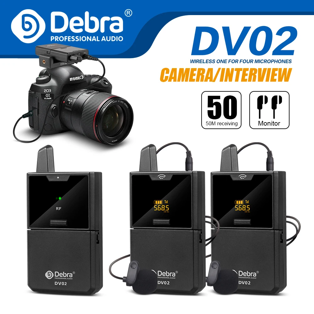 Debra Audio DV 02 High Quality Portable Lavalier/Handheld UHF Wireless Microphone System Cardioid Polar Headset Microphone